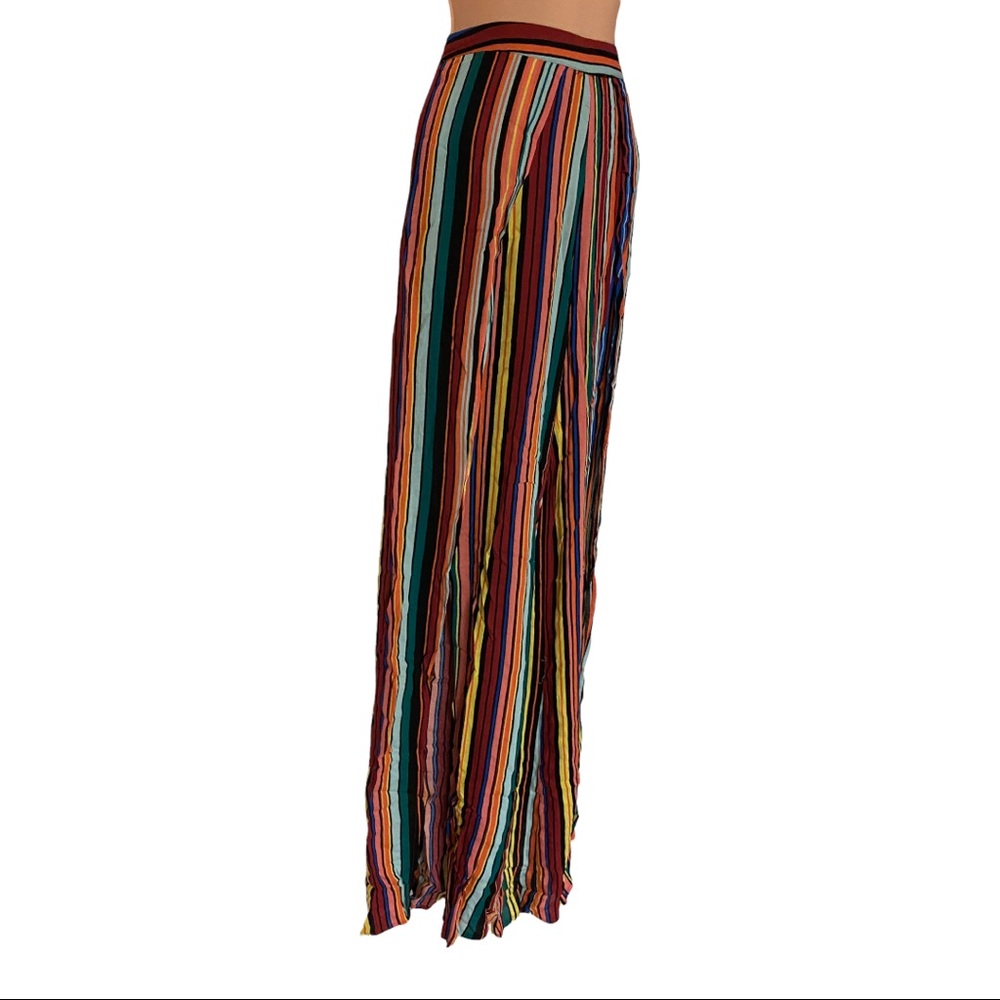 AQUA Faux Wrap Striped Rayon Casual Resort Vacation Wide Leg Boho Retro Pant - Picture 7 of 16